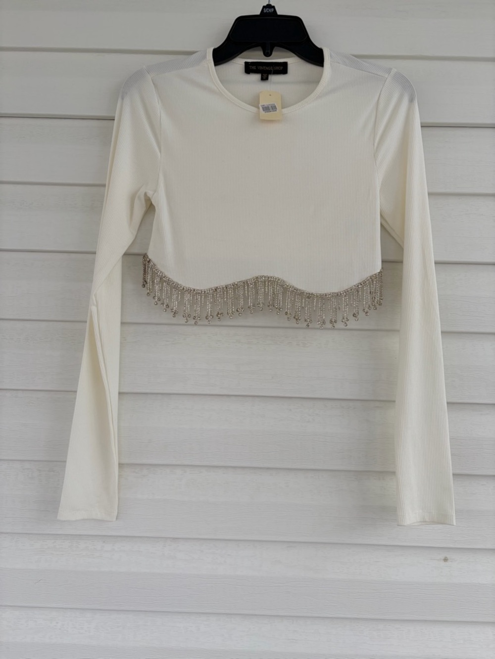 Vintage White Blouse Silver Fringe Western Boho Statement Top Festival